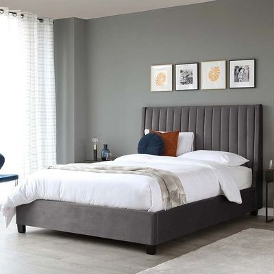 Bella Wingbed Queen Bed Frame 160x200cm-Dark Grey-Elegant Upholstered Bed with Channel Tufted-Modern Design with Padded Headboard-Sturdy Base-Soft Fabric Finish-Ideal for Bedrooms & Villas - Image 2