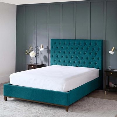 Modway Button Tufted King Bed Frame 180x200cm-Teal-Elegant Upholstered Bed with Button Tufted-Modern Design with Padded Headboard-Sturdy Base-Soft Fabric Finish-Ideal for Bedrooms & Villas
