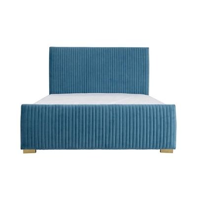 Harmony Plate Tufted Single Bed Frame 120x200cm-Blue-Elegant Upholstered Bed with Channel Tufted-Modern Design with Padded Headboard-Sturdy Base-Soft Fabric Finish-Ideal for Bedrooms & Villas - Image 2