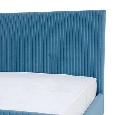Harmony Plate Tufted Single Bed Frame 120x200cm-Blue-Elegant Upholstered Bed with Channel Tufted-Modern Design with Padded Headboard-Sturdy Base-Soft Fabric Finish-Ideal for Bedrooms & Villas - Image 4