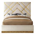 Wayfair Velvet Queen Bed Frame 160x200cm-White-Elegant Upholstered Bed with Channel Tufted-Modern Design with Padded Headboard -Gold Metal Strip-Sturdy Base-Soft Fabric Finish-Ideal for Bedrooms & Villas