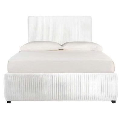 Hazel Pleated Velvet Super King Bed Frame 200x200cm-White-Elegant Upholstered Bed with Tufted pleats-Modern Design with Padded Headboard-Sturdy Base-Soft Fabric Finish-Ideal for Bedrooms & Villas - Image 2