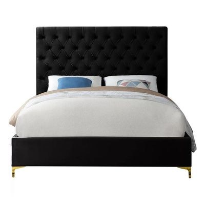 Divine Button Tufted Velvet Single Bed Frame 120x200cm-Black-Elegant Upholstered Bed with Button Tufted-Modern Design with Padded Headboard-Sturdy Base-Soft Fabric Finish-Ideal for Bedrooms & Villas - Image 2
