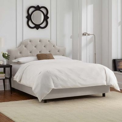 Arch Button Tufted Upholstered King Bed Frame 180x200cm-Elegant Medium Size Bed with Padded Headboard-Classic Design with Soft Fabric Finish-Sturdy Base-Ideal for Kids, Guest Rooms & Compact Spaces