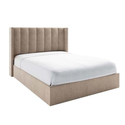 Maddoo Wing Back Super King Bed Frame 200x200cm-Beige-Elegant Upholstered Bed with Channel Tufted-Modern Design with Wingback Headboard-Sturdy Base-Soft Fabric Finish-Ideal for Bedrooms & Villas