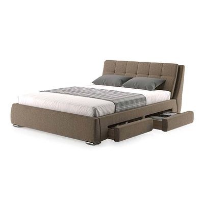 Vera Upholstered with Storage King Bed Frame 180x200cm-Brown-Elegant Upholstered Bed with 4 Drawers-Modern Design with Padded Headboard-Sturdy Base-Soft Fabric Finish-Ideal for Bedrooms & Villas