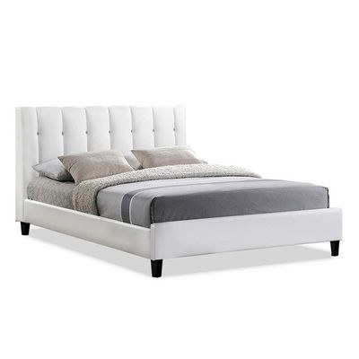 Vino Modern King Bed Frame 180x200cm-White-Elegant Upholstered Bed with Channel Tufted-Modern Design with Padded Headboard-Sturdy Base-Faux Leather Finish-Ideal for Bedrooms & Villas