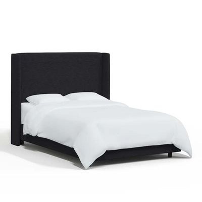 Goodrich Velvet Upholstered Queen Bed Frame 160x200cm-Black-Elegant Upholstered Bed with Plain Headboard-Modern Design with Wingback Headboard-Sturdy Base-Soft Fabric Finish-Ideal for Bedrooms & Villas - Image 2