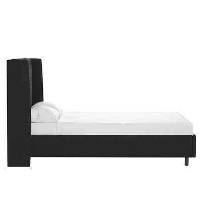 Goodrich Velvet Upholstered Queen Bed Frame 160x200cm-Black-Elegant Upholstered Bed with Plain Headboard-Modern Design with Wingback Headboard-Sturdy Base-Soft Fabric Finish-Ideal for Bedrooms & Villas - Image 3