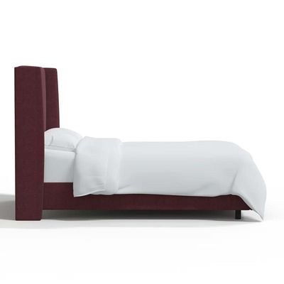 Goodrich Velvet Upholstered King Bed Frame 180x200cm-Maroon-Elegant Upholstered Bed with Plain Headboard-Modern Design with Wingback Headboard-Sturdy Base-Soft Fabric Finish-Ideal for Bedrooms & Villas - Image 3