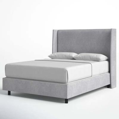 Goodrich Velvet Upholstered King Bed Frame 180x200cm-Grey-Elegant Upholstered Bed with Plain Headboard-Modern Design with Wingback Headboard-Sturdy Base-Soft Fabric Finish-Ideal for Bedrooms & Villas - Image 3