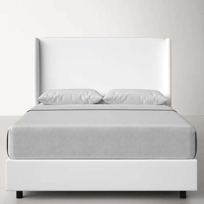 Goodrich Velvet Upholstered King Bed Frame 180x200cm-White-Elegant Upholstered Bed with Plain Headboard-Modern Design with Wingback Headboard-Sturdy Base-Soft Fabric Finish-Ideal for Bedrooms & Villas