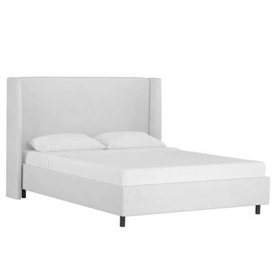Goodrich Velvet Upholstered King Bed Frame 180x200cm-White-Elegant Upholstered Bed with Plain Headboard-Modern Design with Wingback Headboard-Sturdy Base-Soft Fabric Finish-Ideal for Bedrooms & Villas - Image 2