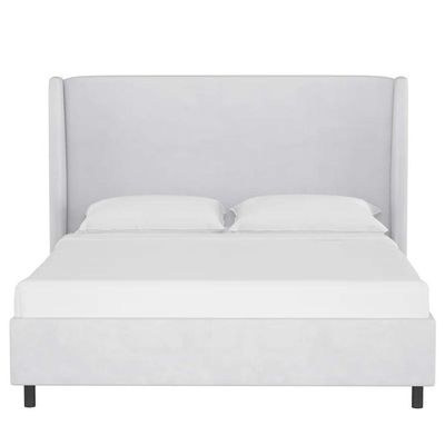 Goodrich Velvet Upholstered King Bed Frame 180x200cm-White-Elegant Upholstered Bed with Plain Headboard-Modern Design with Wingback Headboard-Sturdy Base-Soft Fabric Finish-Ideal for Bedrooms & Villas - Image 3