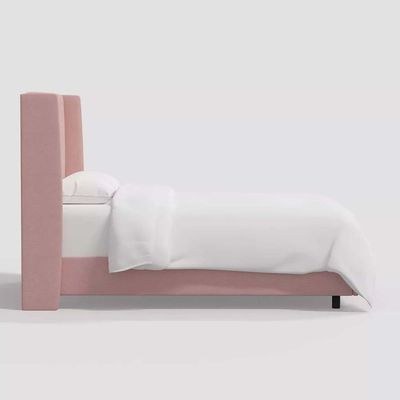 Goodrich Velvet Upholstered Single Bed Frame 120x200cm-Pink-Elegant Upholstered Bed with Plain Headboard-Modern Design with Wingback Headboard-Sturdy Base-Soft Fabric Finish-Ideal for Bedrooms & Villas - Image 3