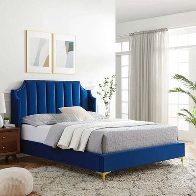 Daniella Channel Tufted Single Bed Frame 100x200cm-Navy -Elegant Upholstered Bed with Vertical Stitch Headboard-Modern Design with Soft Fabric Finish-Sturdy Base-Perfect for Contemporary Bedrooms & Villas