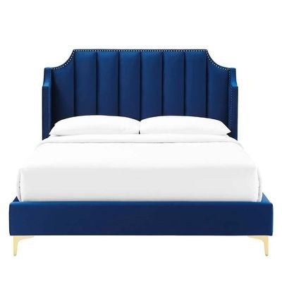 Daniella Channel Tufted Single Bed Frame 100x200cm-Navy -Elegant Upholstered Bed with Vertical Stitch Headboard-Modern Design with Soft Fabric Finish-Sturdy Base-Perfect for Contemporary Bedrooms & Villas - Image 3