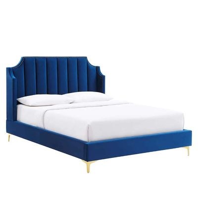 Daniella Channel Tufted Single Bed Frame 100x200cm-Navy -Elegant Upholstered Bed with Vertical Stitch Headboard-Modern Design with Soft Fabric Finish-Sturdy Base-Perfect for Contemporary Bedrooms & Villas - Image 4