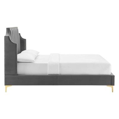 Daniella Channel Tufted Queen Bed Frame 160x200cm-Dark Grey-Elegant Upholstered Bed with Vertical Stitch Headboard-Modern Design with Soft Fabric Finish-Sturdy Base-Perfect for Contemporary Bedrooms & Villas - Image 3