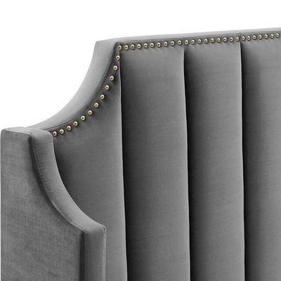 Daniella Channel Tufted Queen Bed Frame 160x200cm-Dark Grey-Elegant Upholstered Bed with Vertical Stitch Headboard-Modern Design with Soft Fabric Finish-Sturdy Base-Perfect for Contemporary Bedrooms & Villas - Image 4