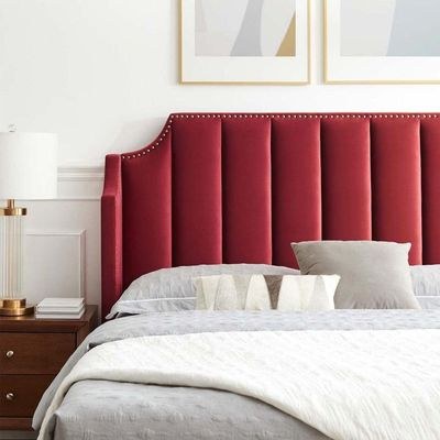 Daniella Channel Tufted King Bed Frame 180x200cm-Red-Elegant Upholstered Bed with Vertical Stitch Headboard-Modern Design with Soft Fabric Finish-Sturdy Base-Perfect for Contemporary Bedrooms & Villas - Image 2