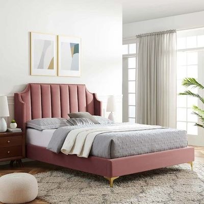 Daniella Channel Tufted Single Bed Frame 100x200cm-Pink -Elegant Upholstered Bed with Vertical Stitch Headboard-Modern Design with Soft Fabric Finish-Sturdy Base-Perfect for Contemporary Bedrooms & Villas