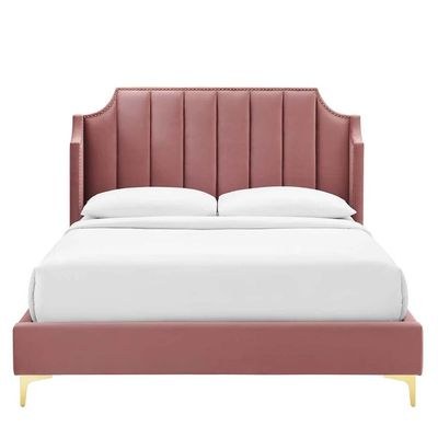 Daniella Channel Tufted Single Bed Frame 100x200cm-Pink -Elegant Upholstered Bed with Vertical Stitch Headboard-Modern Design with Soft Fabric Finish-Sturdy Base-Perfect for Contemporary Bedrooms & Villas - Image 3