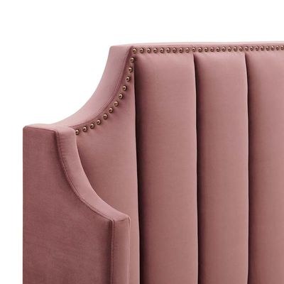 Daniella Channel Tufted King Bed Frame 180x200cm-Pink-Elegant Upholstered Bed with Vertical Stitch Headboard-Modern Design with Soft Fabric Finish-Sturdy Base-Perfect for Contemporary Bedrooms & Villas - Image 5