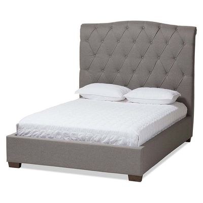 Shannon Upholstered Platform Single Bed Frame 120x200cm-Grey-Elegant Upholstered Bed with Tufting-Modern Design with Padded Headboard-Sturdy Base-Soft Fabric Finish-Ideal for Bedrooms & Villas