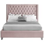 Aiden Velvet Single Bed Frame 100x200cm-Pink-Elegant Upholstered Bed with Button Tufted-Modern Design with Wing Headboard-Sturdy Base-Soft Fabric Finish-Ideal for Bedrooms & Villas