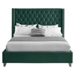 Aiden Velvet Single Bed Frame 100x200cm-Green-Elegant Upholstered Bed with Button Tufted-Modern Design with Wing Headboard-Sturdy Base-Soft Fabric Finish-Ideal for Bedrooms & Villas