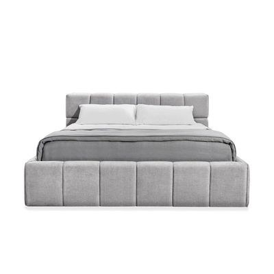 Brix Single Bed Frame 100x200cm-Light Grey-Elegant Upholstered Bed with Channel Tufted-Modern Design with Padded Headboard-Sturdy Base-Soft Fabric Finish-Ideal for Bedrooms & Villas