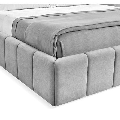 Brix Single Bed Frame 100x200cm-Light Grey-Elegant Upholstered Bed with Channel Tufted-Modern Design with Padded Headboard-Sturdy Base-Soft Fabric Finish-Ideal for Bedrooms & Villas - Image 5