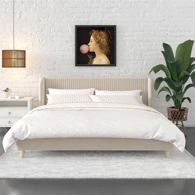 Holly Upholstered Platform King Bed Frame 180x200cm-Beige-Modern Low-Profile Bed with Padded Headboard-Elegant Fabric Upholstery-Sturdy Base Support-Minimalist Design for Contemporary Bedrooms & Apartments