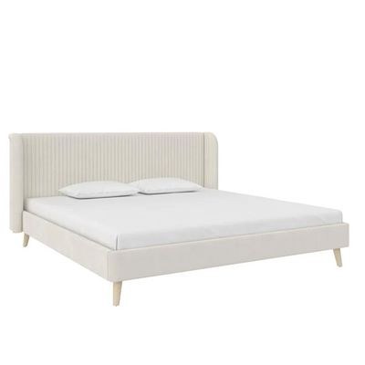 Holly Upholstered Platform King Bed Frame 180x200cm-Beige-Modern Low-Profile Bed with Padded Headboard-Elegant Fabric Upholstery-Sturdy Base Support-Minimalist Design for Contemporary Bedrooms & Apartments - Image 4