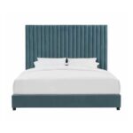 Abid Upholstered King Bed Frame 180x200cm-Teal-Elegant Upholstered Bed with Channel Tufted-Modern Design with Tall Headboard-Sturdy Base-Soft Fabric Finish-Ideal for Bedrooms & Villas