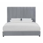 Abid Upholstered Single Bed Frame 100x200cm-Grey-Elegant Upholstered Bed with Channel Tufted-Modern Design with Tall Headboard-Sturdy Base-Soft Fabric Finish-Ideal for Bedrooms & Villas