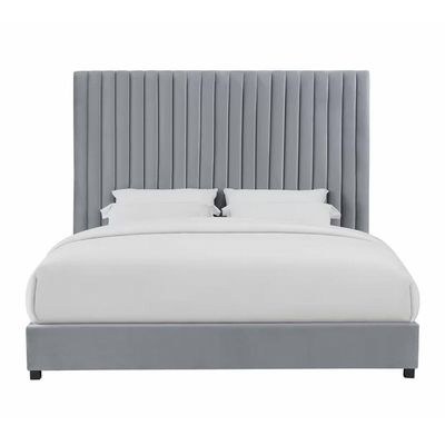 Abid Upholstered Single Bed Frame 100x200cm-Grey-Elegant Upholstered Bed with Channel Tufted-Modern Design with Tall Headboard-Sturdy Base-Soft Fabric Finish-Ideal for Bedrooms & Villas