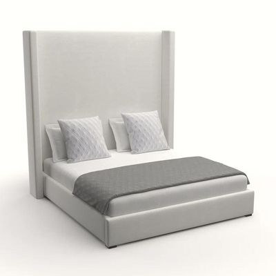 Nora Tall Headboard Upholstered Single Bed Frame 100x200cm-White-Elegant Upholstered Bed with Wingback-Modern Design with High Headboard-Sturdy Base-Soft Fabric Finish-Ideal for Bedrooms & Villas - Image 3