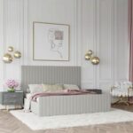Zayden Upholstered Low Profile Platform Single Bed Frame 120x200cm-Grey - Elegant Upholstered Bed with Vertical Stitching - Modern Design with Padded Headboard - Sturdy Base - Soft Fabric Finish - Ideal for Bedrooms & Villas