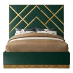 Wayfair Velvet Queen Bed Frame 160x200cm-Green-Elegant Upholstered Bed with Channel Tufted-Modern Design with Padded Headboard-Gold Metal Strip -Sturdy Base-Soft Fabric Finish-Ideal for Bedrooms & Villas