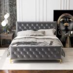 Alaysia Stitched Tufted Velvet Upholstery 120X200 Single Bed- Grey
