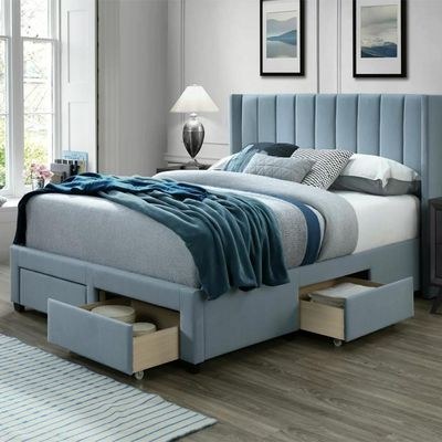 Ericksen Tufted Upholstered Storage Standard Super King Bed Bed Frame 200x200cm - Elegant Upholstered Bed with Vertical Stitching - Modern Design with Padded Headboard - Sturdy Base - Soft Fabric Finish - Ideal for Bedrooms & Villas
