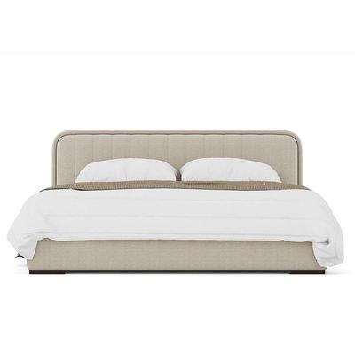 Kosmo K35 King Bed Frame 180x200cm-Beige - Elegant Upholstered Bed with Vertical Stitching - Modern Design with Padded Headboard - Sturdy Base - Soft Fabric Finish - Ideal for Bedrooms & Villas