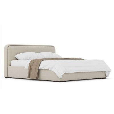 Kosmo K30 Plain Headboard Single Bed Frame 100x200cm-Beige - Elegant Upholstered Bed - Modern Design with Padded Headboard - Sturdy Base - Soft Fabric Finish - Ideal for Bedrooms & Villas