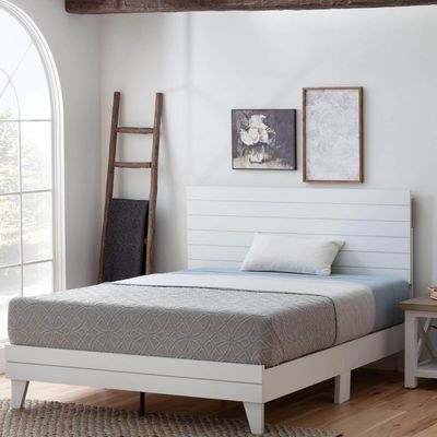 Shiplap White MDF Laminate Wood Panel Platform 100X200 Single Bed - Image 2