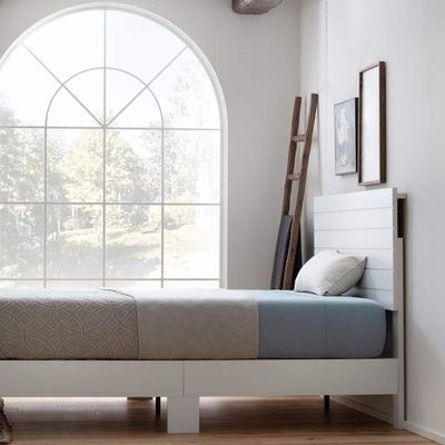 Shiplap White MDF Laminate Wood Panel Platform 100X200 Single Bed - Image 3