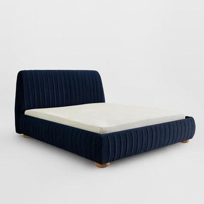 Victoria Channel Tufted Single Bed Frame 100x200cm-Navy Blue-Elegant Upholstered Bed with Channel Tufted-Modern Design with Padded Headboard-Sturdy Base-Soft Fabric Finish-Ideal for Bedrooms & Villas - Image 3