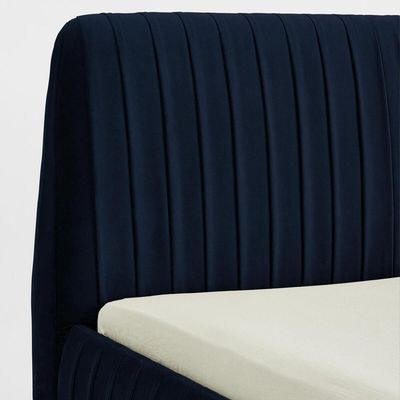 Victoria Channel Tufted Single Bed Frame 100x200cm-Navy Blue-Elegant Upholstered Bed with Channel Tufted-Modern Design with Padded Headboard-Sturdy Base-Soft Fabric Finish-Ideal for Bedrooms & Villas - Image 4