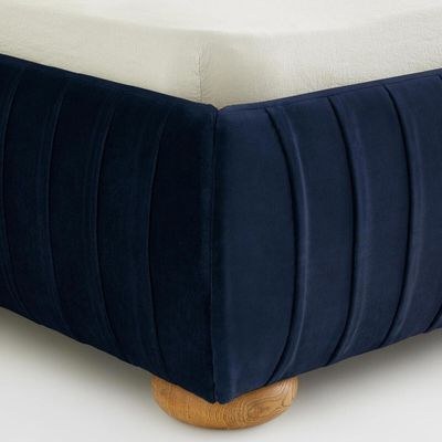 Victoria Channel Tufted Single Bed Frame 100x200cm-Navy Blue-Elegant Upholstered Bed with Channel Tufted-Modern Design with Padded Headboard-Sturdy Base-Soft Fabric Finish-Ideal for Bedrooms & Villas - Image 5